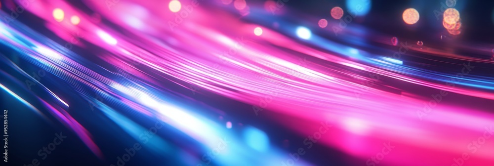 Poster glowing neon lines in pink and blue create a dynamic, futuristic atmosphere, showcasing an abstract 