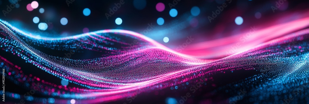 Poster a dynamic composition features mesmerizing pink and blue neon lines intertwining against a dark back
