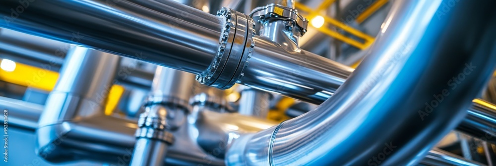 Poster the intricate network of interconnected pipes stands out in this large-scale industrial facility, re