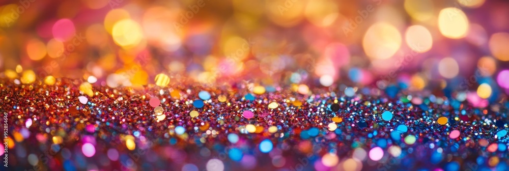 Aufkleber a closeup view showcases a vibrant scattering of multicolored confetti on a reflective surface, enha