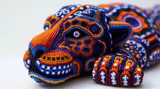Huichol abstract isolated figure. Traditional folk indigenous art pattern. Psychedelic Mexican craft