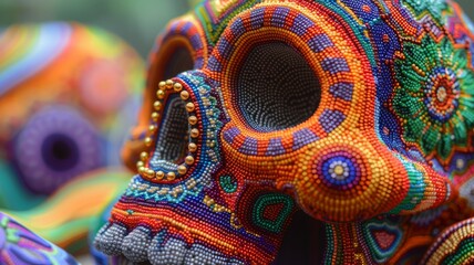 Obraz premium Huichol abstract isolated figure. Traditional folk indigenous art pattern. Psychedelic Mexican craft