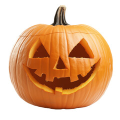 Halloween Jack-o-lantern on isolated background, Hyper realistic, Stock photo, Bright orange