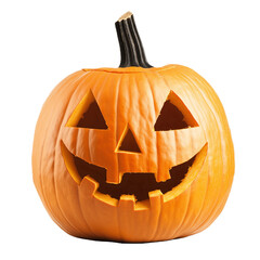 Halloween Jack-o-lantern on isolated background, Hyper realistic, Stock photo, Bright orange