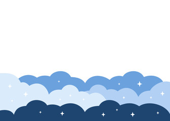 Blue clouds border frame. Flat decorative vector design isolated illustration.