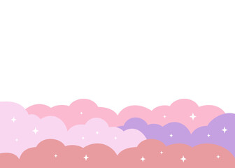 Pink clouds border frame. Flat decorative vector design isolated illustration.
