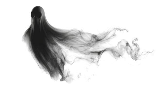 Realistic Halloween ghost shadow PNG. Transparent isolated phantom. Flying spooky dead soul. Black smoke transparent horror monster.
