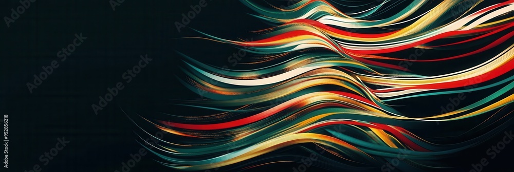 Poster abstract lines create a stylish christmas tree silhouette, showcasing vibrant colors against a dark 