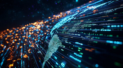 Obraz premium Digital World: Data Flow and Network Connections