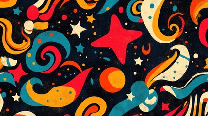Fototapeta premium vintage-inspired circus doodle pattern in retro colors, ideal for a nostalgic design theme perfect for a unique and whimsical look