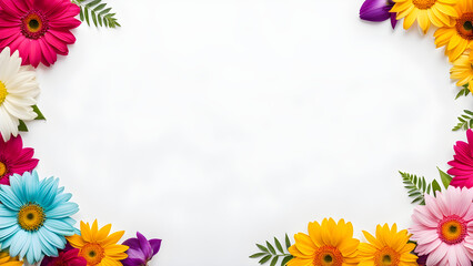 Obraz premium colorful flowers in corners on white background