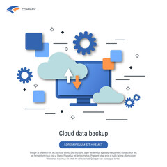 Cloud data backup, remote server, cloud database flat design vector concept illustration