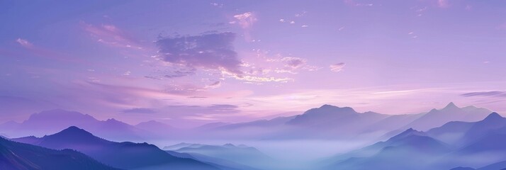 Dawn in the Rocky Mountains Featuring a Cloudy Sky, Minimalist Mountain View with a Lilac Horizon, Scenic Landscape Showcasing Purple Hues Over Peaks