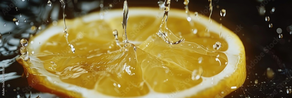 Poster elegant waterfall effect created by a slice of lemon