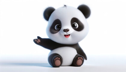 Obraz premium Cute cartoon panda bear sitting with a welcoming gesture.