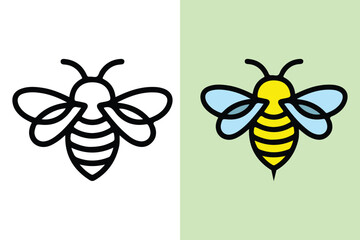 A cute bee vector art illustration typically features an adorable, stylized bee with exaggerated, rounded features. It's presented here both in black and white and colored format.