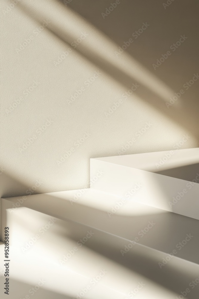 Poster the composition highlights a minimalist design featuring beige and white elements on a diagonal layo