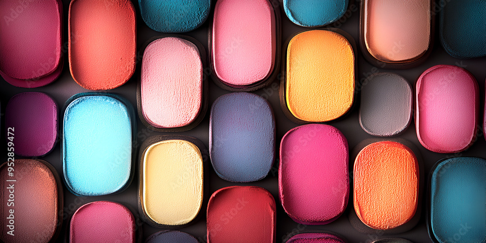 Poster vibrant and colorful abstract pattern of textured, rounded shapes in various hues against a dark bac