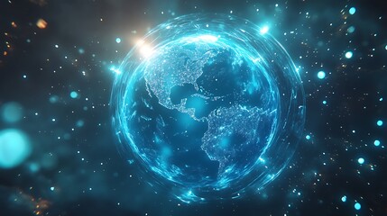 Obraz premium A Glowing Blue Earth Surrounded by a Digital Network