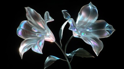 Chrome liquid metal lily flower. 3D render, modern design. Isolated holographic futuristic floral icon. Y2K, brutalism retro futurism concept.