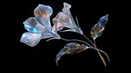 Chrome liquid metal lily flower. 3D render, modern design. Isolated holographic futuristic floral icon. Y2K, brutalism retro futurism concept.