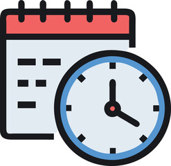 Obraz premium Clock and Schedule Calendar Icon on White Background, Minimalist and Clean Vector Illustration for Time Management, Appointment Scheduling, and Productivity Applications,Perfect for Web and App Desigs