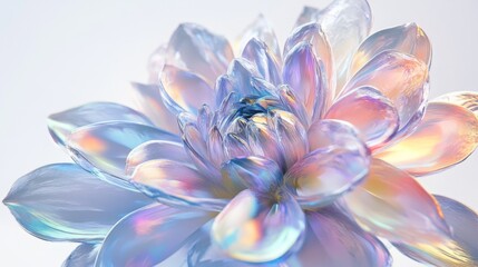 Chrome liquid metal dahlia flower. 3D render, modern design. Isolated holographic futuristic floral...