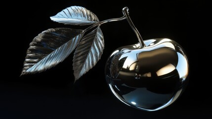 Obraz premium Chrome liquid metal cherry. 3D render cherries, modern design. Isolated holographic futuristic floral icon. Y2K, brutalism retro futurism dessert food concept.
