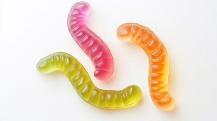 Gummy worms candies photo isolated on white background. Colorful jelly candy