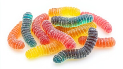 Fototapeta premium Gummy worms candies photo isolated on white background. Colorful jelly candy