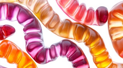 Gummy worms candies photo isolated on white background. Colorful jelly candy
