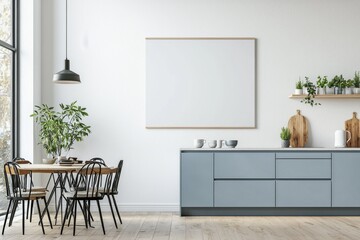Poster Mockup in Kitchen Interior with White Wall created with Generative AI