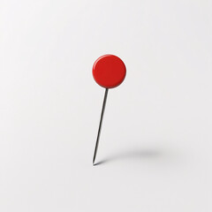 Single red push pin isolated on white background with soft shadow, office stationery item