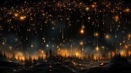 Naklejka premium Seamless Abstract Night Sky Pattern Design With Golden Stars and Glittering Lines.