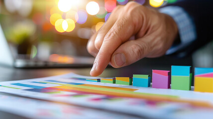 Obraz premium a business graph projecting growth towards 2025, with a hand pointing to the peak, concept of business revenue growth