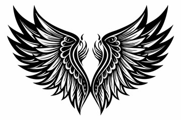 Angel wing vector tattoo design, wing silhouette illustration