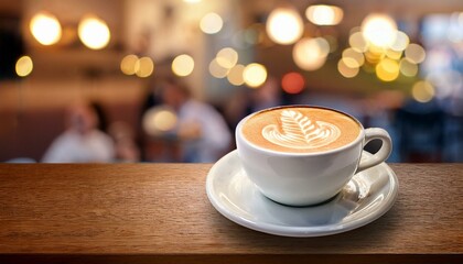 Obraz premium Cup of cappuccino with blur coffee shop background 