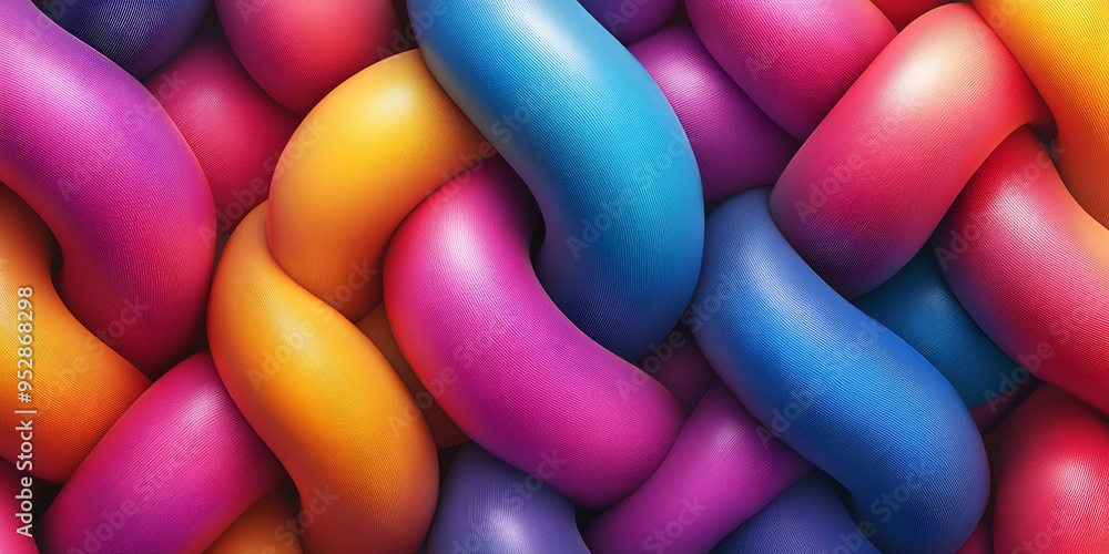 Poster colorful abstract design featuring intertwined shapes in vibrant hues displayed against a smooth bac