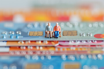 Miniature People Business Figures on Credit Card | Symbolic Representation of Financial Transactions and Corporate Growth