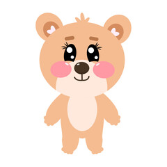 Cute vector flat kawaii little bear full length for kids.  Vector flat illustration for baby, kids, children in full length