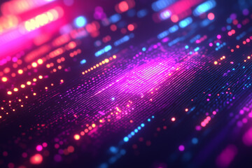 Close-Up Futuristic Glowing Circuit Board. Close-up of a glowing futuristic circuit board with vibrant blue and pink lights.