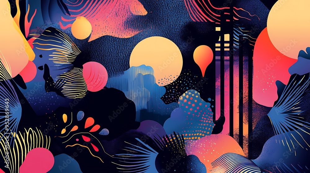 Poster abstract art with colorful shapes and patterns