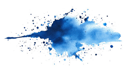 Fototapeta premium Azure PNG watercolor wash illustration. A vibrant blue watercolor splash on white canvas. Deep cerulean hues bleed outwards, their intensity gradually softening into wispy, cloud-like shapes