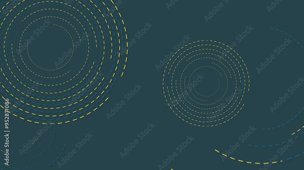 Poster 4k loopable animation yellow & blue color dotted circles motion with indigo color background - unlim
