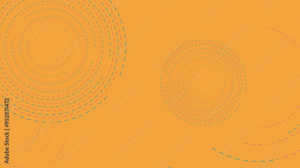 Poster 4k loopable animation dotted circles motion with saffron color background - unlimited seamless loopa