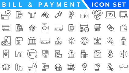 Bill And Payment Method icon. Bill Pay, Cash Wallet, Quick Pay, Card Swipe, Easy