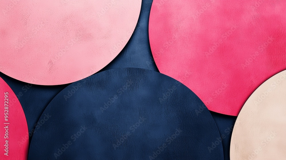 Poster elegant and trendy abstract background with vibrant pink, blue, and beige circles overlapping to cre