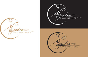 Letter A with signature scissor logo Vector template