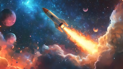 Rocket Launch Through Cosmic Clouds and Planets