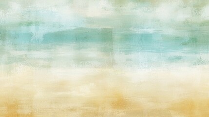 Fototapeta premium Abstract background with horizontal brush strokes in blue, green, yellow and beige, creating a gradient from turquoise to yellow